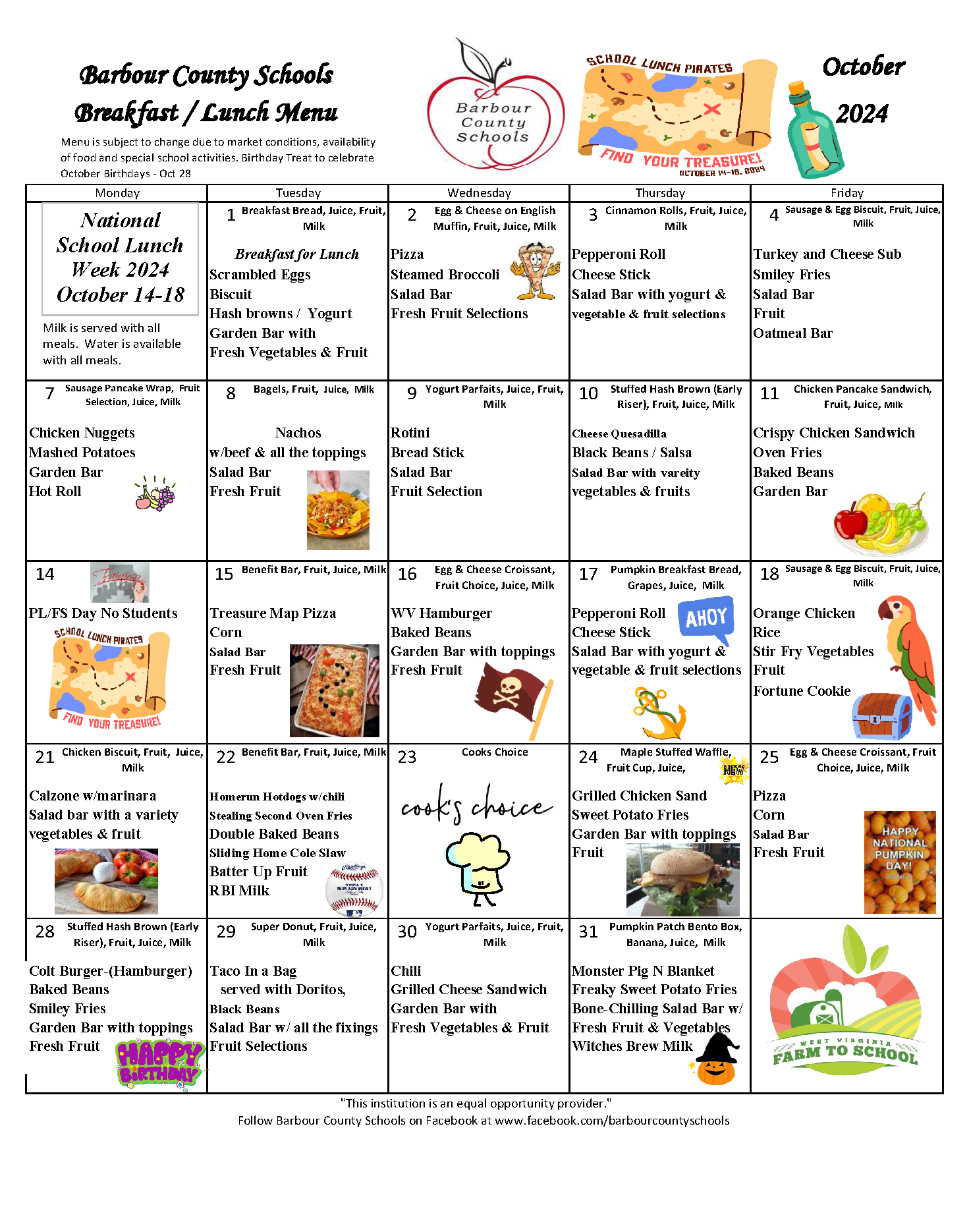 October 2024 Breakfast & Lunch Menu